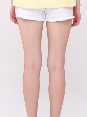 Pineapple Embroidery White Denim Shorts