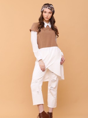 Tulip Front Two-Tones Long Sleeves Knitted Top