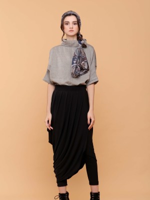 Folded Neck Long Sleeves Over Size Top