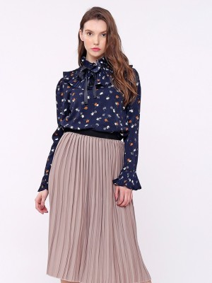Floral High Neck Pleated Top