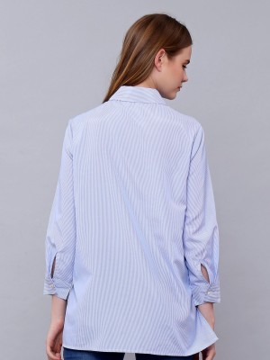 Flower Embroidery Stripes Long Sleeves Shirt