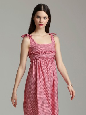 Checked Shoulder Tied Mini Dress