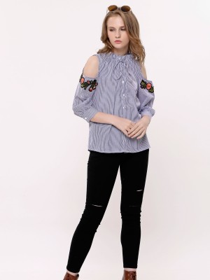 Drop Sleeves Embroidery Stripes Shirt