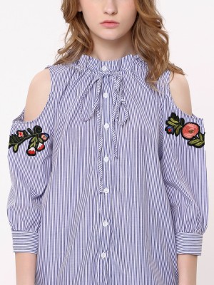 Drop Sleeves Embroidery Stripes Shirt