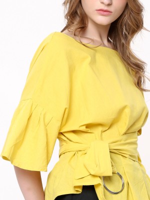 Wide Neck Belted Top