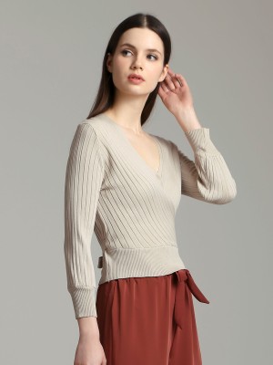 Bottoms Tie Long Sleeves Knitted Top