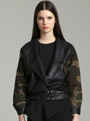 Low Buttons Army Faux Leather Jacket