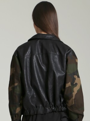 Low Buttons Army Faux Leather Jacket