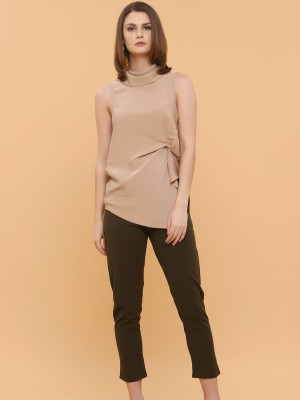 Pinched Front High Neck Sleeveless Top