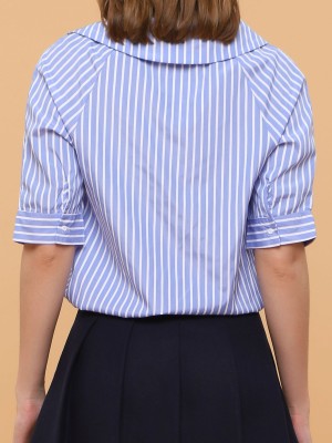 Asymetric Buttons Short Sleeves Collar Top