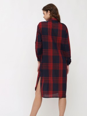 Long Sleeve Checkered Shirt Dress