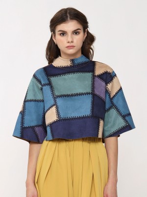 Patches Print Back Zipped Poncho Top