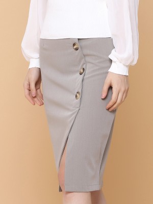 Side Split Button Up Midi Slim Skirt