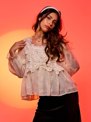 ELITE EID4 Front Embroidery Sheer Top