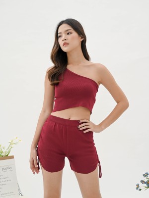 Sandy One Shoulder Knitted Two-Pieces Set