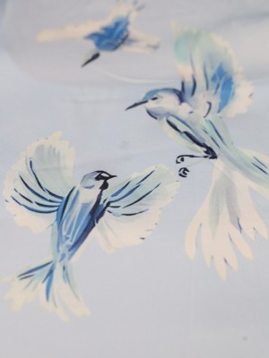ER Bird Print Ruffles Sleeves Dress