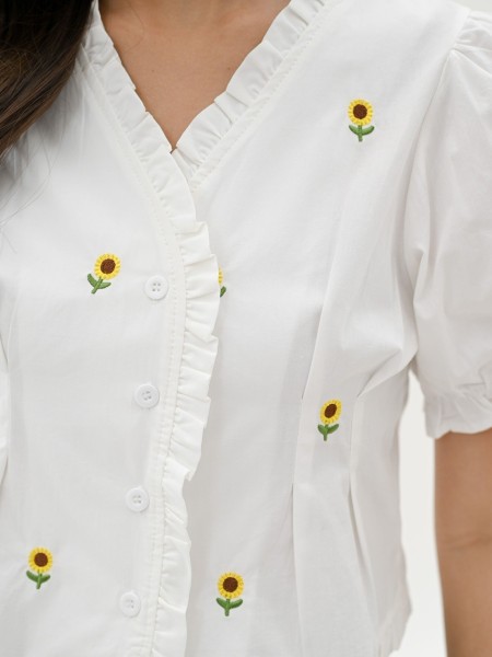Sunflower ruffle shot sleeves shirt