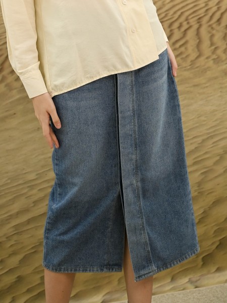 EID4 Blue Denim Button Split Skirt