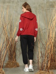 Flower embroidery sleeve hoodie jacket