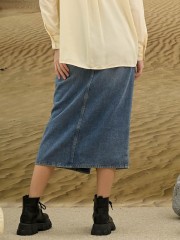 EID4 Blue Denim Button Split Skirt