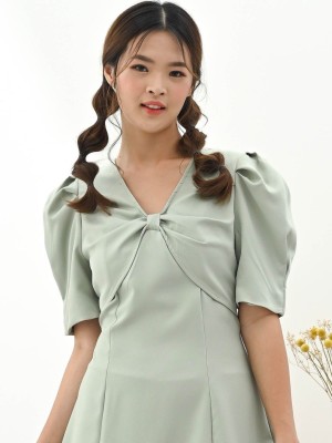 Ribbon puff sleeves mini dress