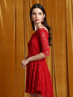 CNY Off Shoulder Red lace Dress