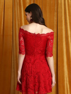 CNY Off Shoulder Red lace Dress