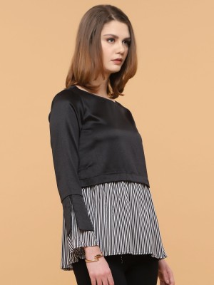 Two Tones Doubled Long Sleeves Stripes Top