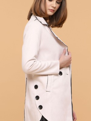Double Breasted Faux Suede Long Coat
