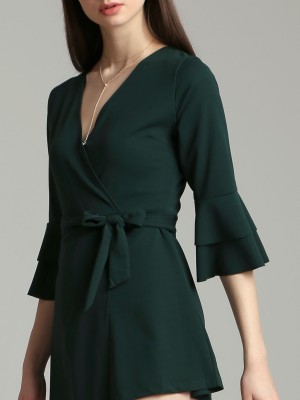 Layered Long Sleeves V-Neck Playsuit