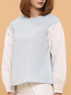 Shoulder Zipped Two Tones Long Sleeves Top
