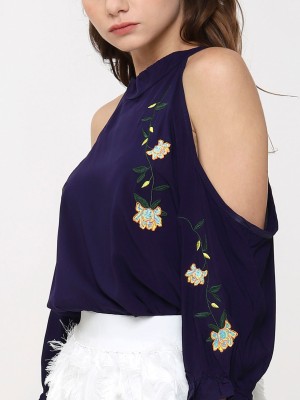 Drop Shoulder Flower Embroidery Top