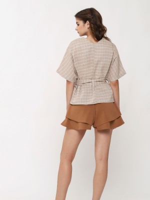 Short Sleeve Button up Boxy Top with Belt