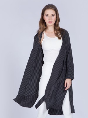 Stripes Waist-Tie Long Outer