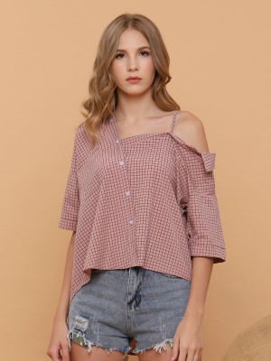 One Off Shoulder Checked Shirt
