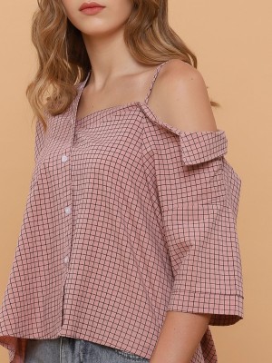 One Off Shoulder Checked Shirt