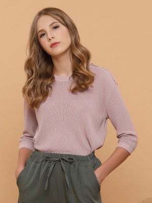 Buttoned-Shoulder Knitted Top