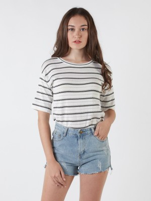 3/4 Sleeves Knitted Stripes Top