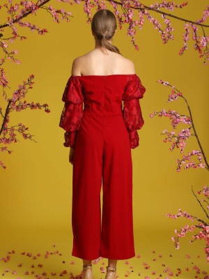 Puffy-Tiered Laces Sleeves Off Shoulder Jumpsuit