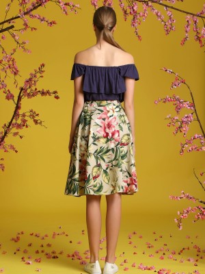 2 Pieces Flower Print Skirt