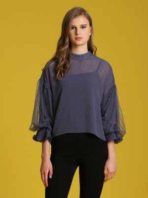 2 Pieces Set Layered Puffy Sleeves Sheer Top