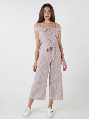 Checkered Button-Up Jumpsuit