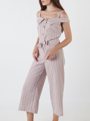 Checkered Button-Up Jumpsuit