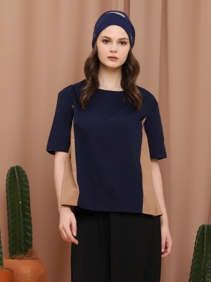 Two-Tones Sleeve Sleeveless Top With Belt
