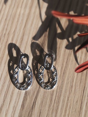 Engraved Oval Drop Earrings