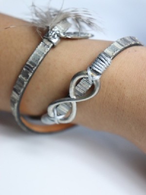 Infinity feather leather bracelet