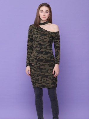 Camo Army Print Off Shoulder Mini Dress