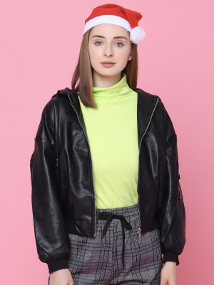 Faux Leather Hoodie Bomber Jacket