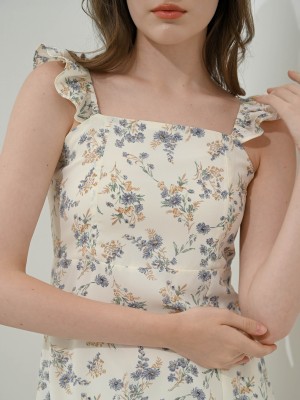SS23 Flower print ruffles sleeves dress
