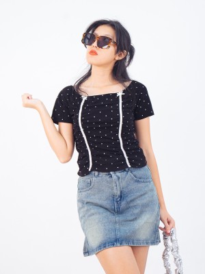 PT Polka Off Shoulder Sweet Ribbon Tee